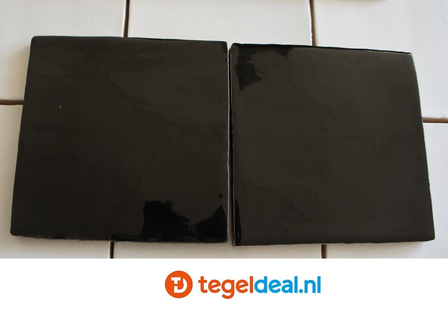 Handvorm wandtegels ZWART glans, 13x13 cm - OP VOORRAAD