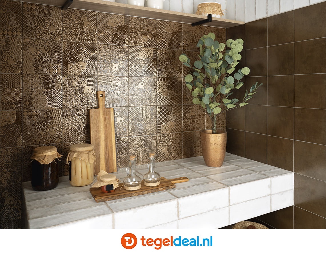 Mainzu, Metal Tiles, 20x20 cm, reliëf wandtegels Mainzu, Metal Tiles, 20x20 cm, reliëf wandtegels