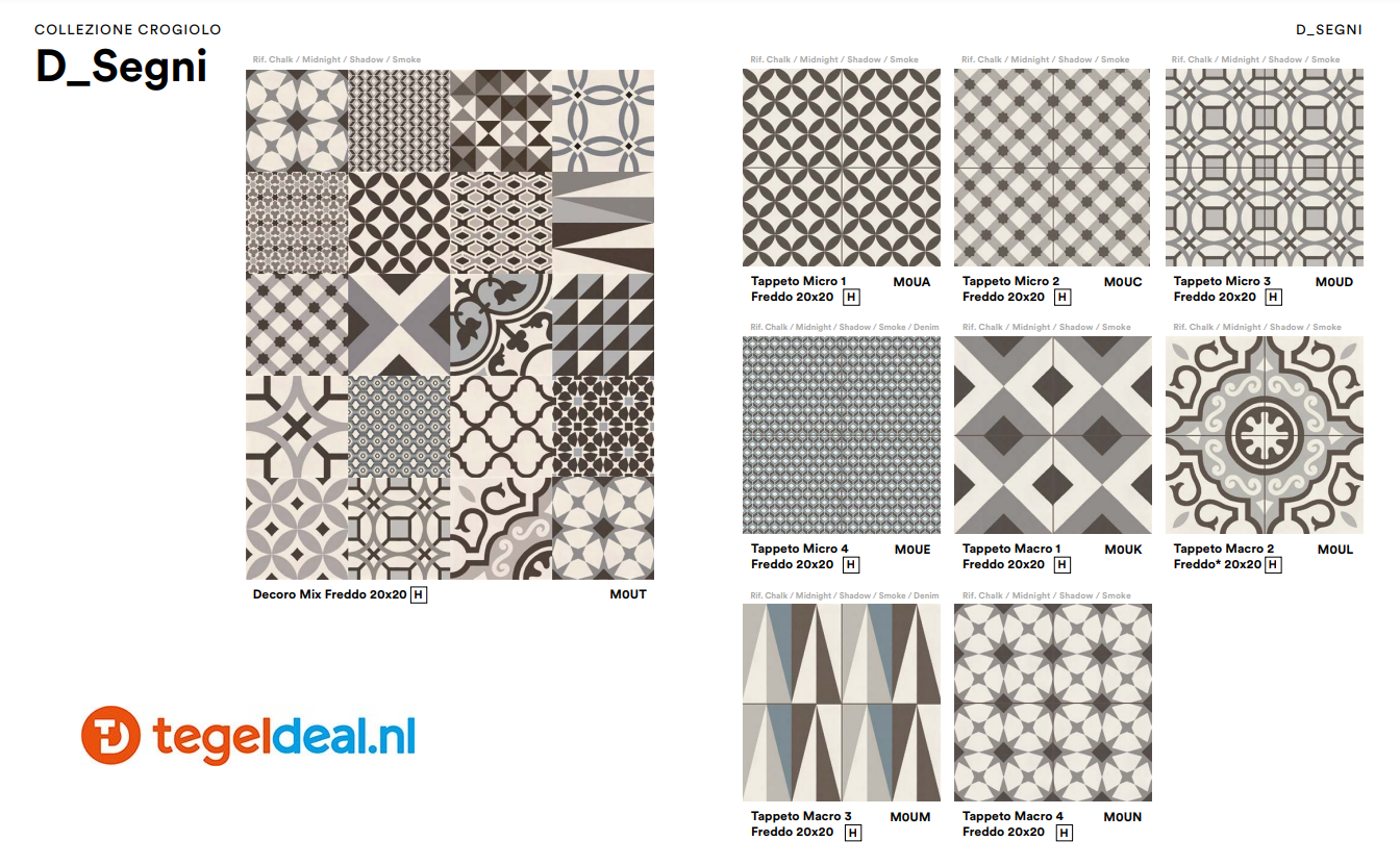 VLT Marazzi D_Segni, cementlook; 6 unikleuren, 18 patronen VLT Marazzi D_Segni, cementlook; 6 unikleuren, 18 patronen