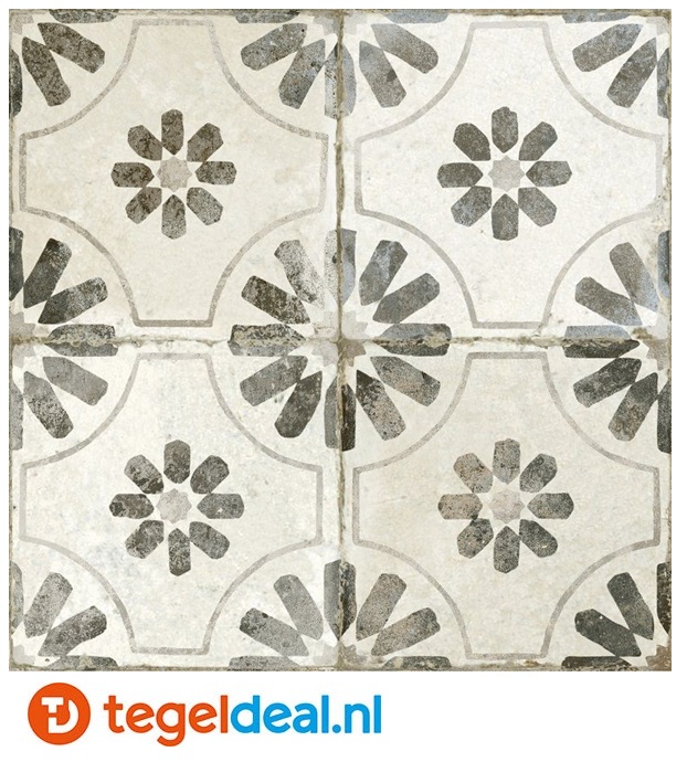 Peronda, Fs Blume BLACK, 45x45 cm, vintage patroontegels