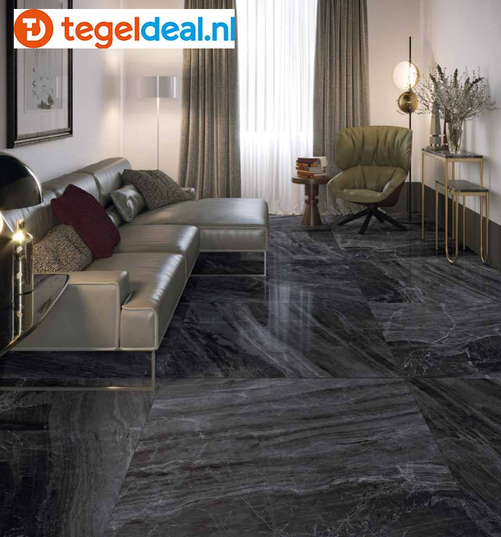 VLT Supergres Purity of Marble Brecce, Breccia Nera Lux, 120 x 120 cm
