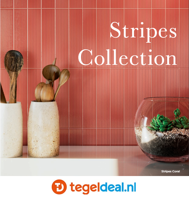 Stripes Crackle Coral, 6,5x26,1 cm, reliëf wandtegels