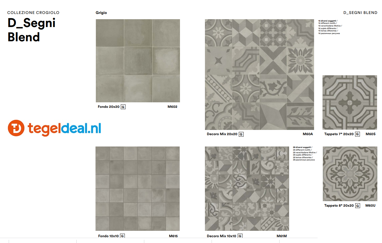 VLT Marazzi D_Segni BLEND, cementlook; 6 unikleuren, 24 patronen VLT Marazzi D_Segni BLEND, cementlook; 6 unikleuren, 24 patronen