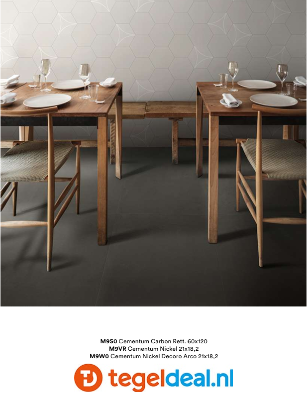 Marazzi Cementum CARBON, 60x60 cm Nat., M9SZ, cementlook tegels 