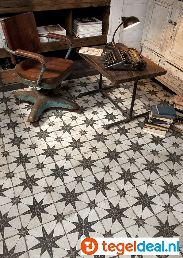 Peronda, Fs Star-N, Nero, 45x45 cm, vintage patroontegels