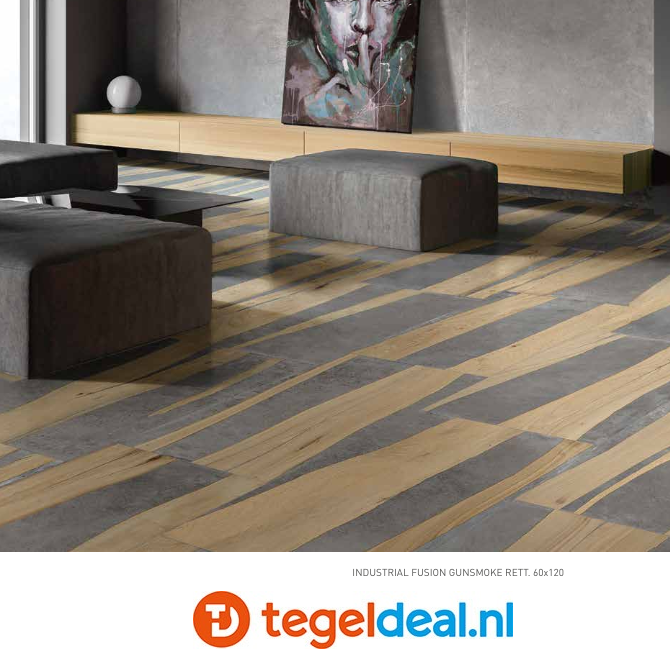 SIL Ceramiche, Industrial FUSION GUNSMOKE, 120x120 cm, beton- houtlook tegels