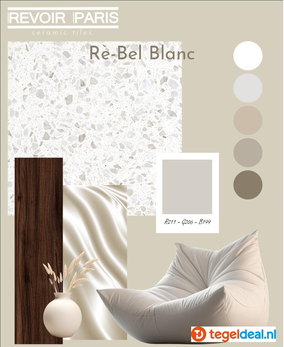 Revoir Paris, Re-Bel, Blanc, 60x60 cm, terrazzo-look tegels