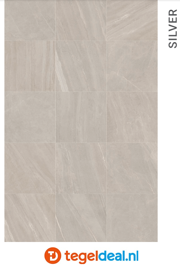 SIL Ceramiche, Park Avenue SILVER, 60x60 cm, natuursteenlook tegels