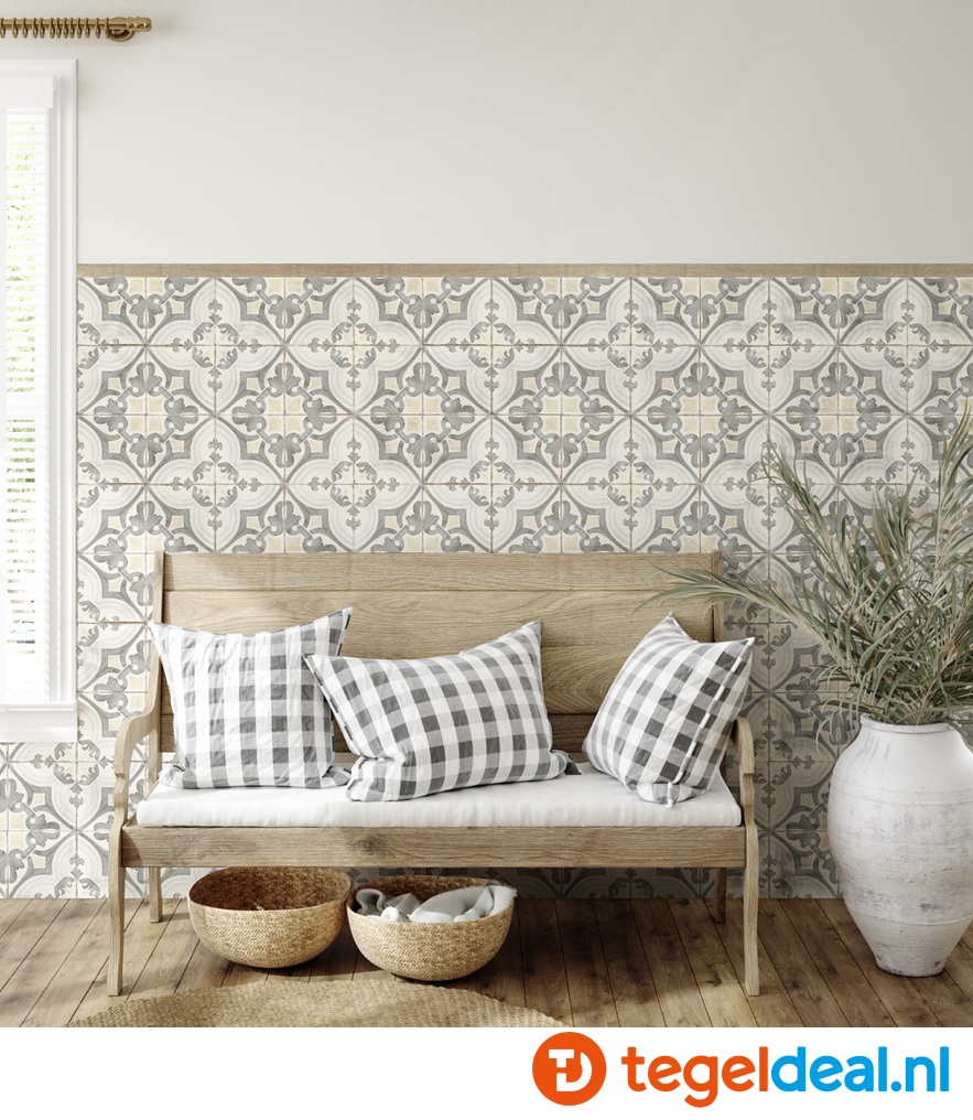 Nanda Tiles, Villa Remi, 15x15 cm, vintage patroontegels voor vloer en wand 