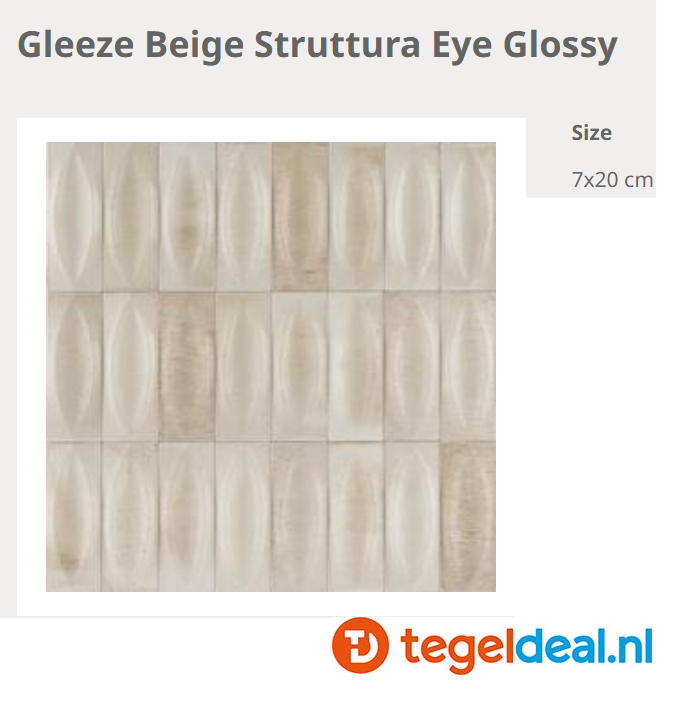 Ragno Gleeze BEIGE struttura EYE 3D, 7,5x20 cm, R8HG, reliëf wandtegels 