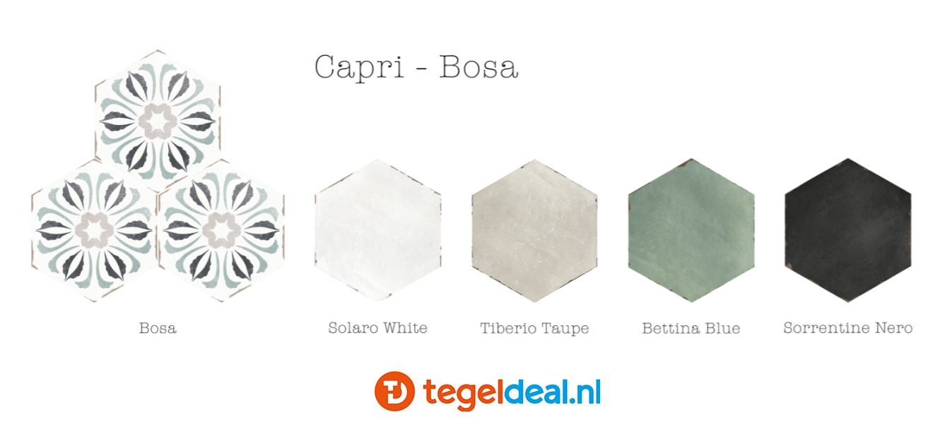 Nanda Tiles, Capri TIBERIO TAUPE, 14x16 cm, hexagon tegels