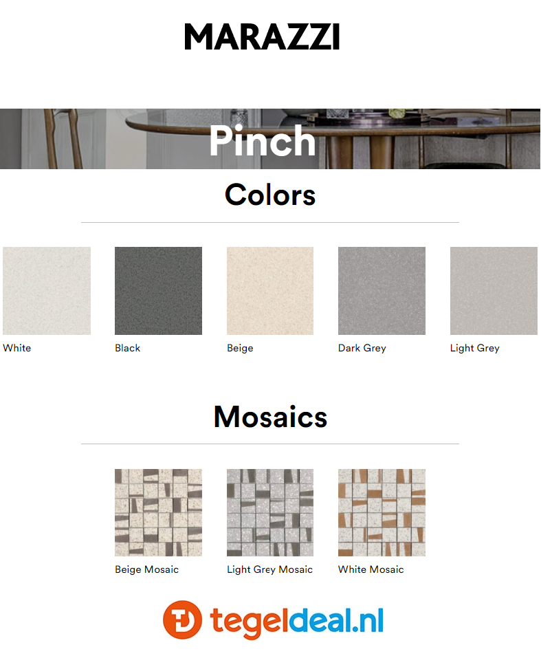 Marazzi Pinch, terrazzolook tegels - 5 kleuren - 3 formaten
