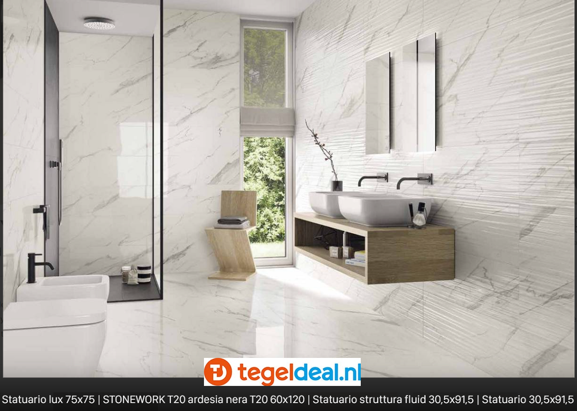 Supergres Purity of Marble, Statuario Lux, 75x75 cm, marmerlook tegels Supergres Purity of Marble, Statuario Lux, 75x75 cm, marmerlook tegels