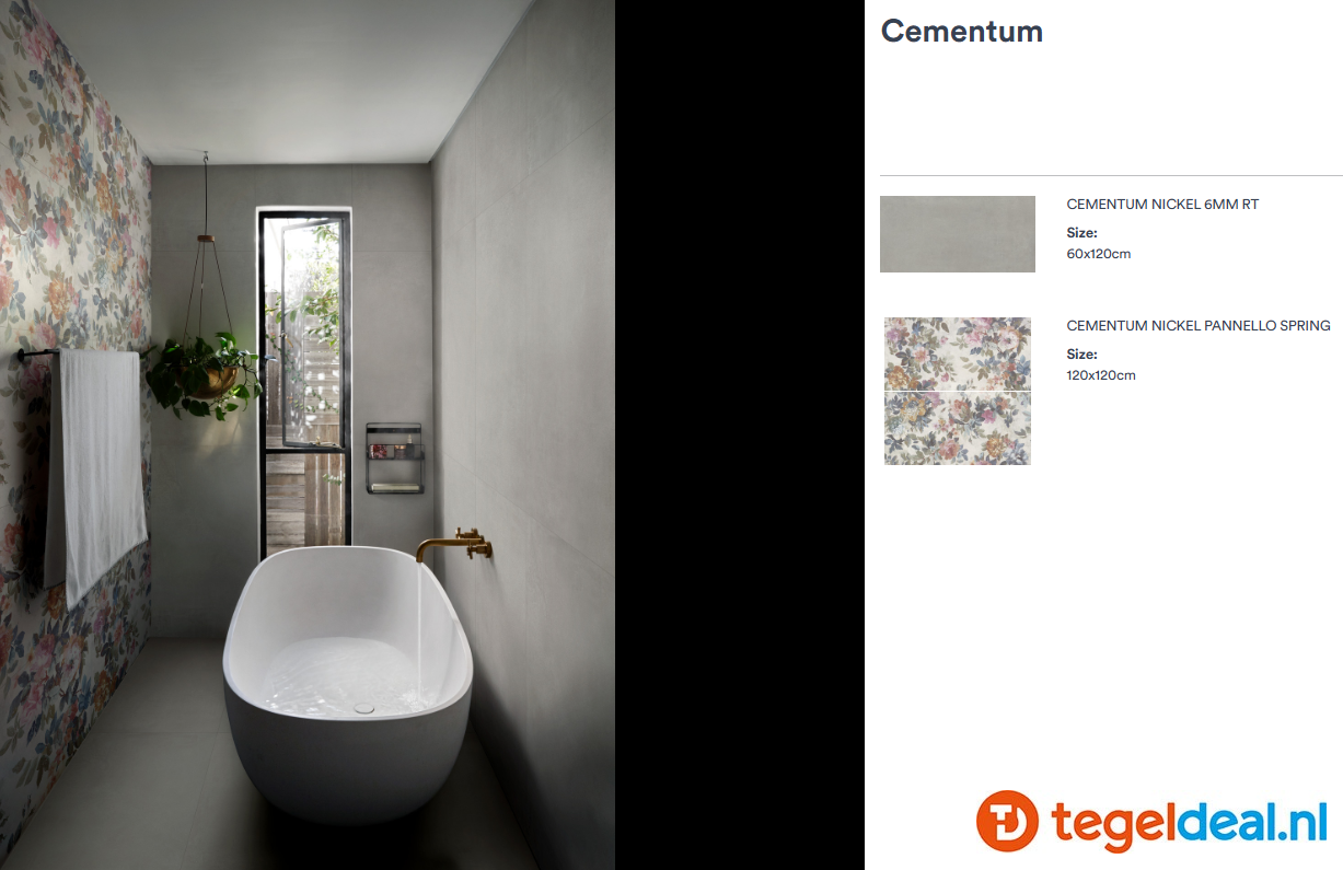 Marazzi Cementum NICKEL, 120x120x0,6 cm Strutt., MAX9, cementlook tegels Marazzi Cementum NICKEL, 120x120x0,6 cm Strutt., MAX9, cementlook tegels