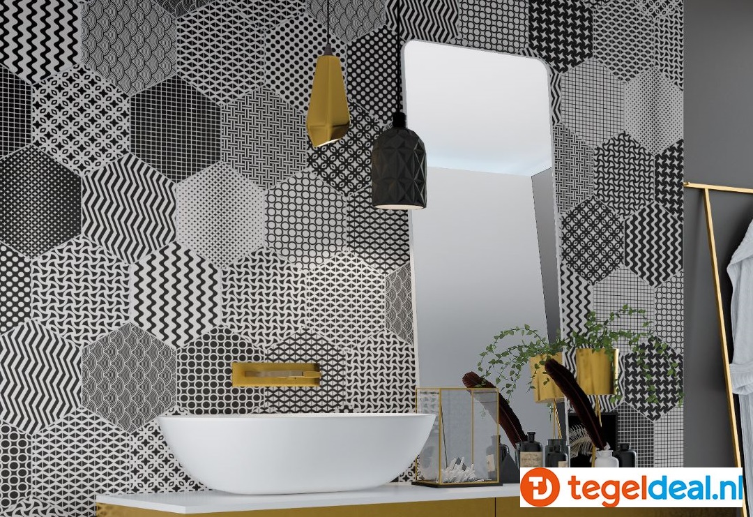 Codicer, Hex 25 Moma Mix White, 22x25 cm hexagon tegels