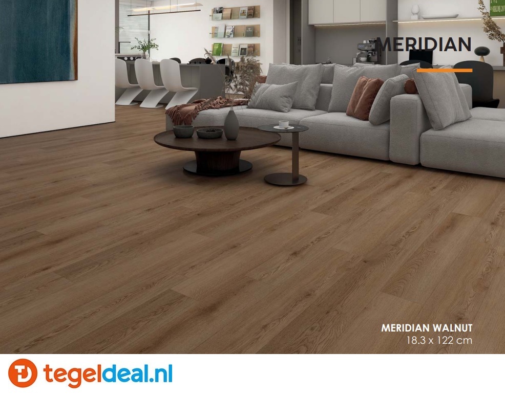 MERIDIAN WALNUT Plank, 18,3x122x0,5 cm, Rigid SPC Click Vloer   