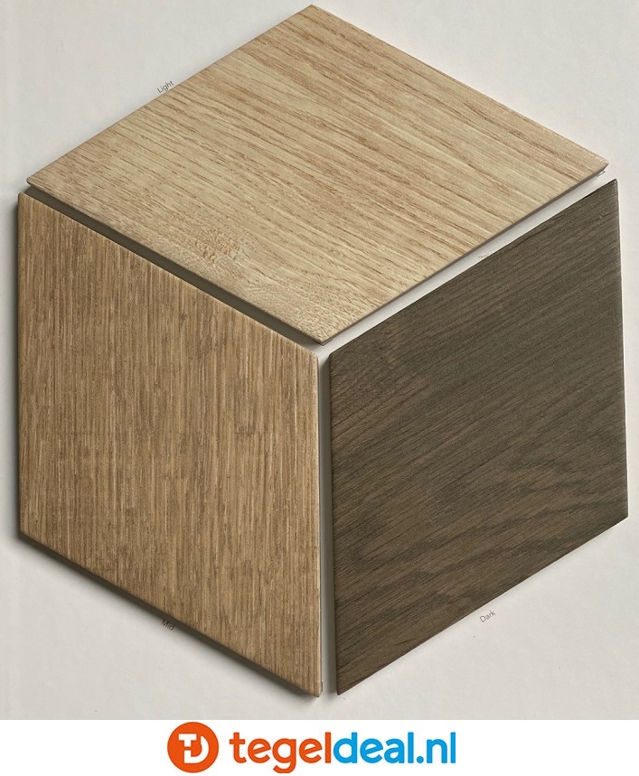 WOW Design, Mud Diamond WOOD DARK, 14x24 cm - ruitvorm houtlook tegels