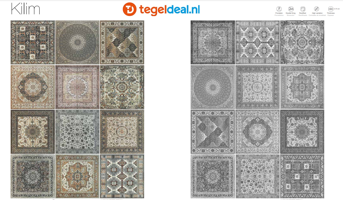 VLT Aparici Kilim, 60x60 cm, patroontegels geïnspireerd op antieke tapijten