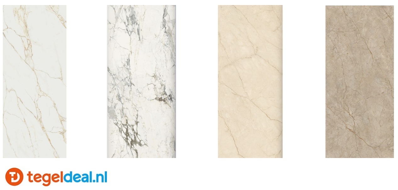NovaBell Atelier, 4 kleuren, 60x120 cm Natural, matte marmerlook wand- en vloertegels - €45,00/m2