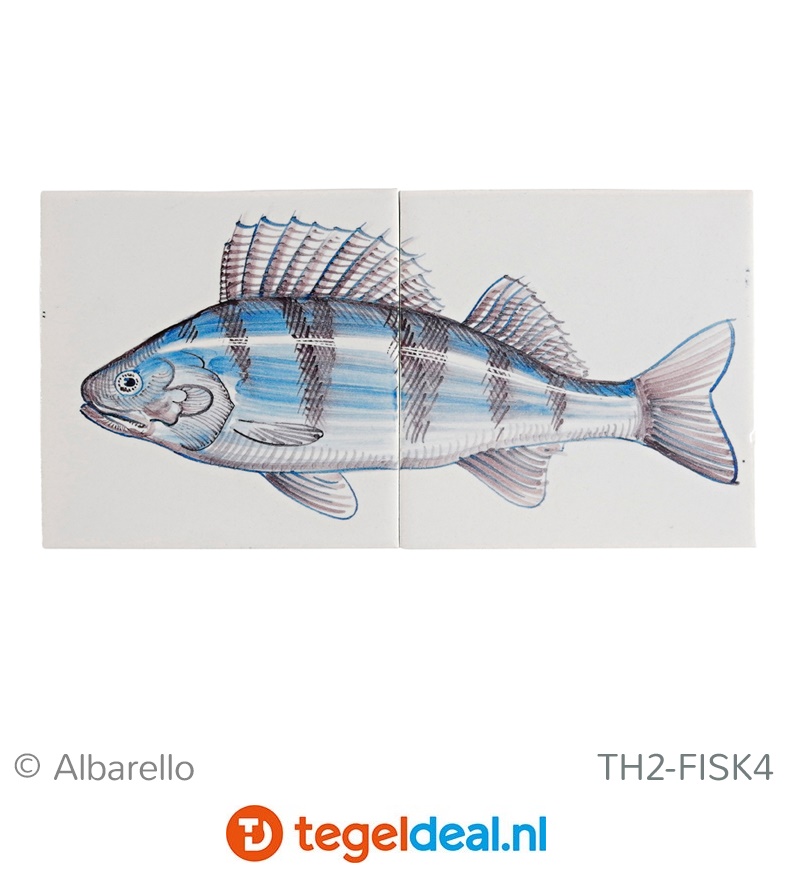 Diverse vissen op een handbeschilderde tableau, 13x13 cm 