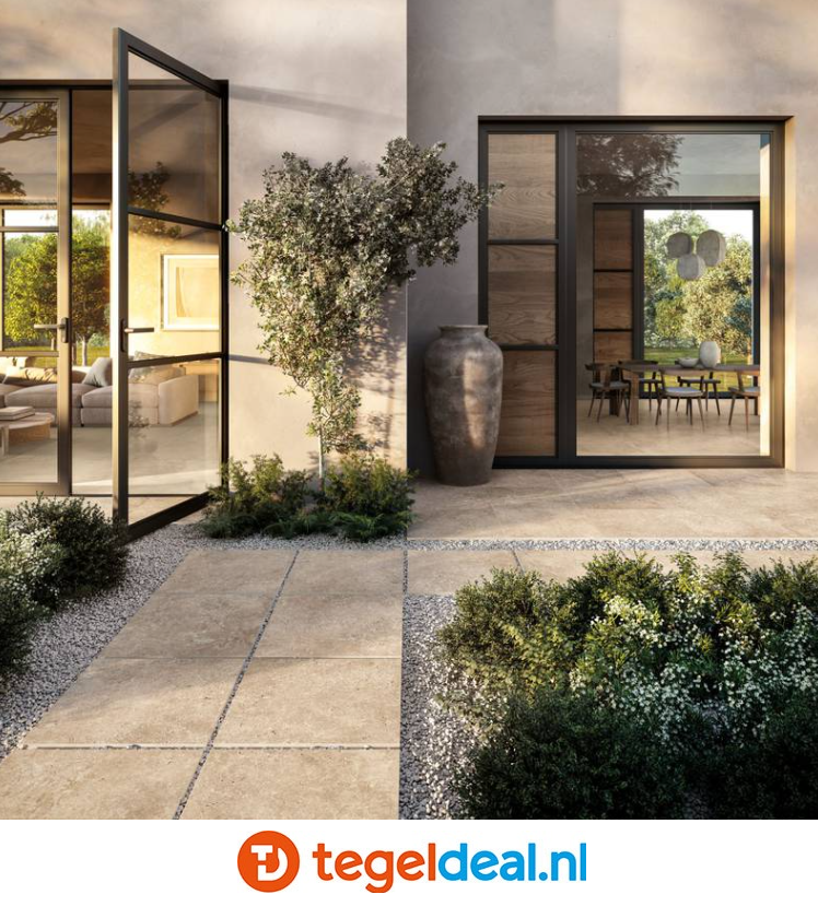 Supergres Astrum, BEIGE Cross Cut Naturale, 30x60 cm, travertin-look tegels 