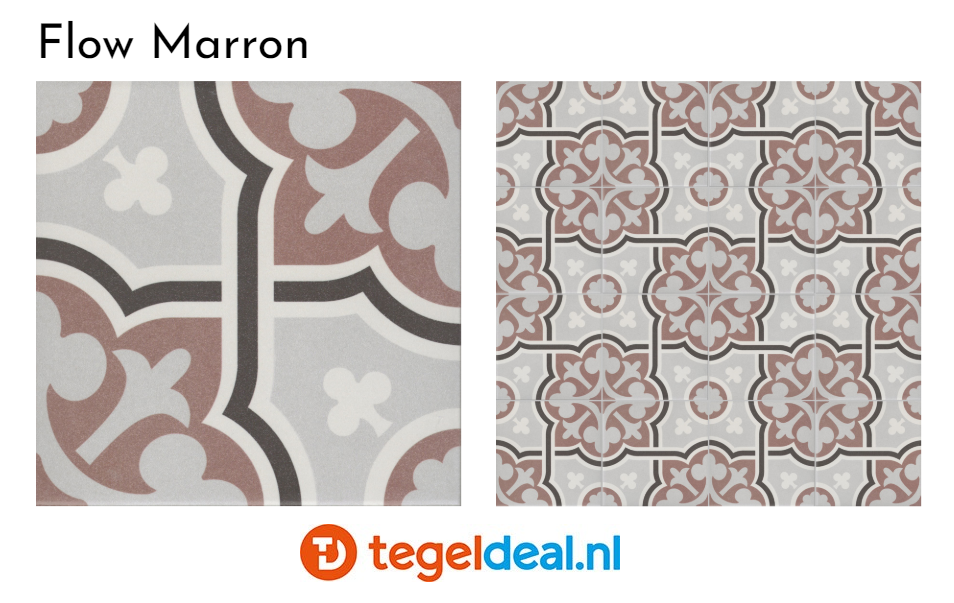 Revoir Paris, La Madeleine Flow Marron, 20x20 cm, patroontegels    