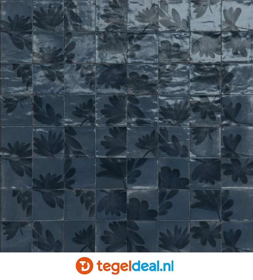 Marazzi Rice BLU, 15x15 cm Decoro Blossom M9J9, handvorm wandtegels