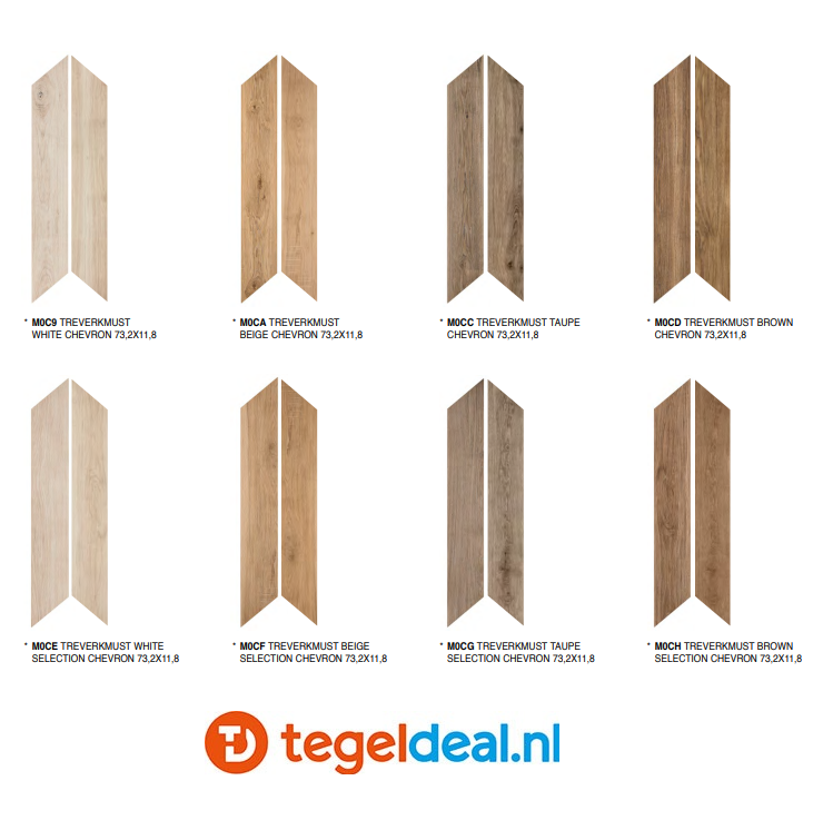 VLT Marazzi Treverkmust, Brown Chevron, 73,2 x 11,8 cm M0CD