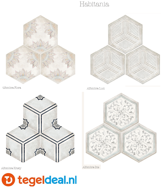 Nanda Tiles, Habitania, 21x25 cm, hexagon patroontegels Nanda Tiles, Habitania, 21x25 cm, hexagon patroontegels