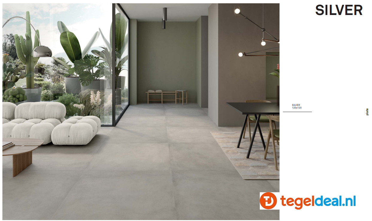 KEOPE Plate SILVER, 80x80 cm, metaallook tegels