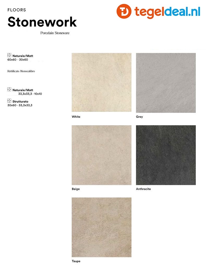 Marazzi Stonework, steenlook tegels, 5 kleuren - 4 formaten