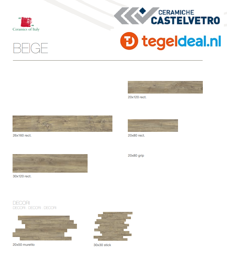 Castelvetro More Beige, 20x80 cm, CMR28R2, houtlook tegels - € 33,75 per m2