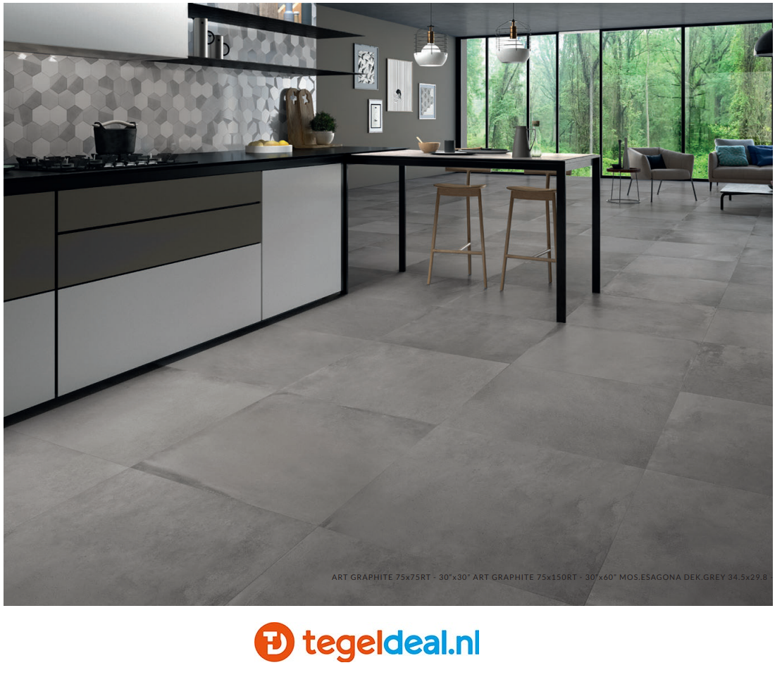 Supergres Art Graphite, 75x150 cm, R5ØG, betonlook tegels
