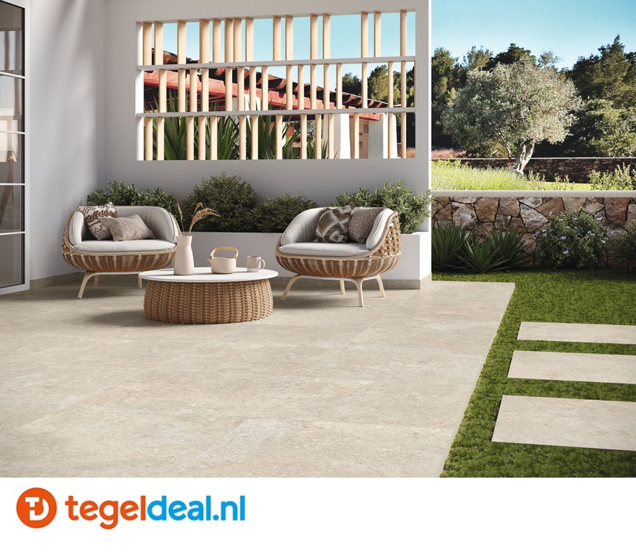 ACTIE - Baldocer Stoneland, IVORY, 80x80x2 cm OUT, natuursteenlook terrastegels