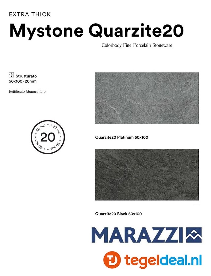 Marazzi, Mystone Quarzite, kwartsietsteenlook tegels - 4 kleuren - 5 formaten