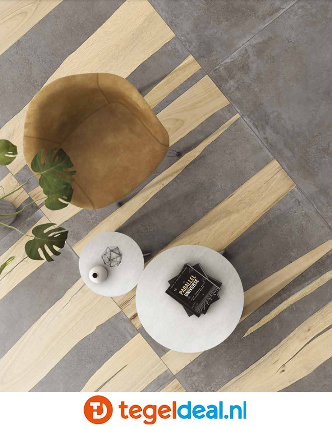 SIL Ceramiche, Industrial FUSION GUNSMOKE, 120x120 cm, beton- houtlook tegels