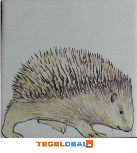 TH1-25b Egel jong, handbeschilderde tegel, 13x13 cm TH1-25b Egel jong, handbeschilderde tegel, 13x13 cm