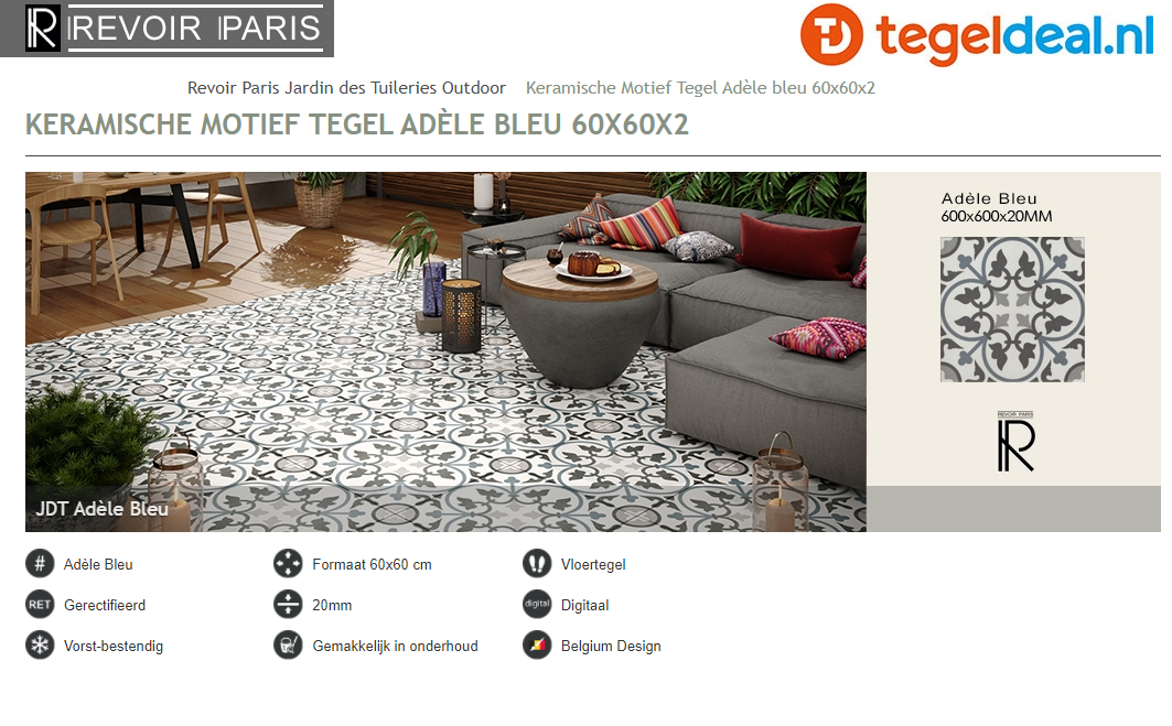 Terrastegels Revoir Paris, Adele Bleu, 60x60x2 cm