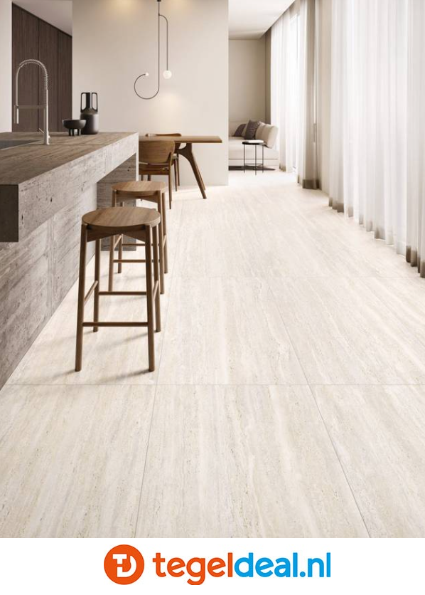 Supergres Astrum, WHITE Vein Cut Naturale, 60x120 cm, travertin-look tegels 