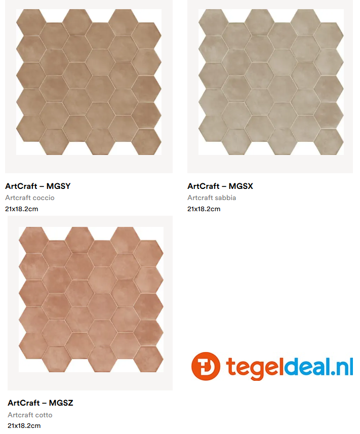 Marazzi ArtCraft SABBIA, 21x18 cm MGSX,  terracottalook hexagon tegels 