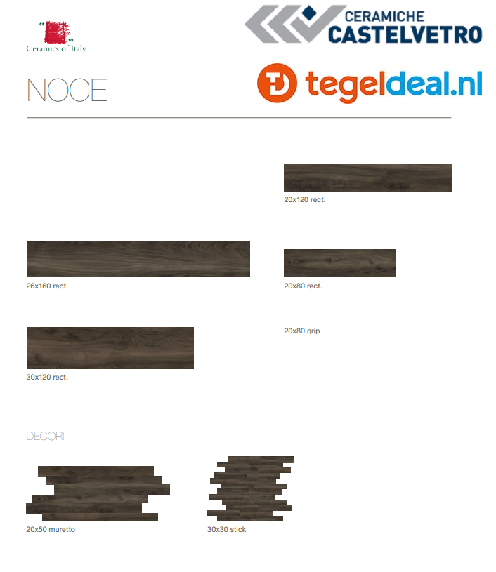 Castelvetro More Noce, 26x160 cm, CMR26R8, houtlook tegels - € 43,50 per m2