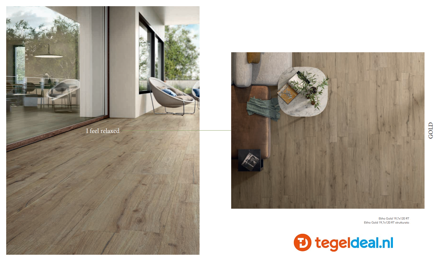 Supergres Ekho Gold, 20x120 cm, LDPK, houtlook tegels