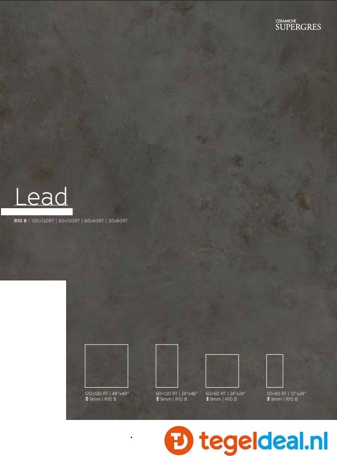 Supergres Irony, LEAD, 60x60 cm, metaallook tegels - €36,50 per m2 incl. btw