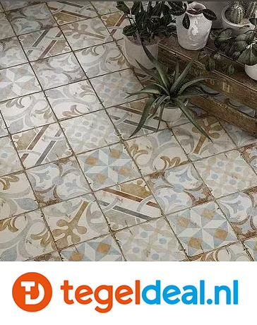 OPRUIMING :  Vloer-wandtegels Nanda Tiles, Loft Formentera, warm patchwork, mix decor - 20x20 cm - 6,24 m2 voor 140,00 euro  