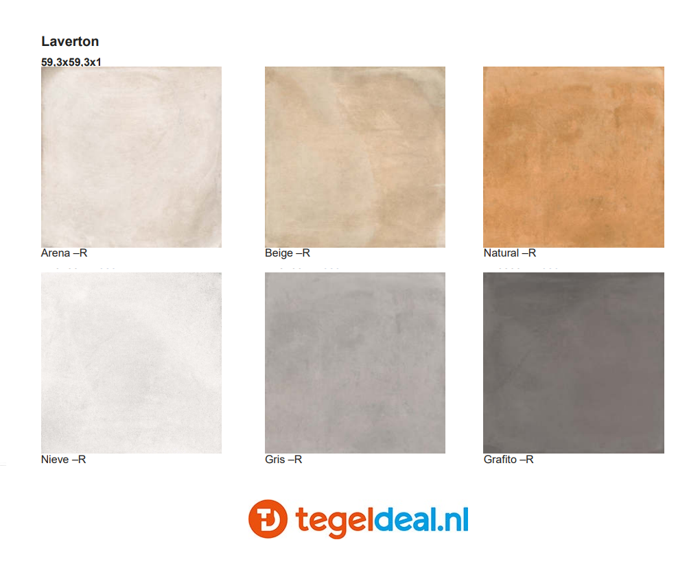 VLT Vives Laverton, 59,3x59,3 cm terracotta-look, 6 uni kleuren 