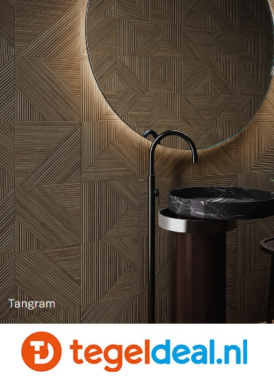 Colorker, Tangram Walnut en Coffee, 31,6x100 cm, reliëf wand- decortegel 