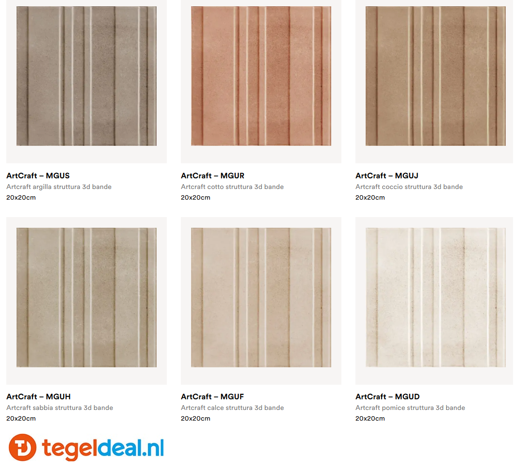 Marazzi ArtCraft CALCE Bande 3D, 20x20 cm MGUF, reliëf wandtegels 