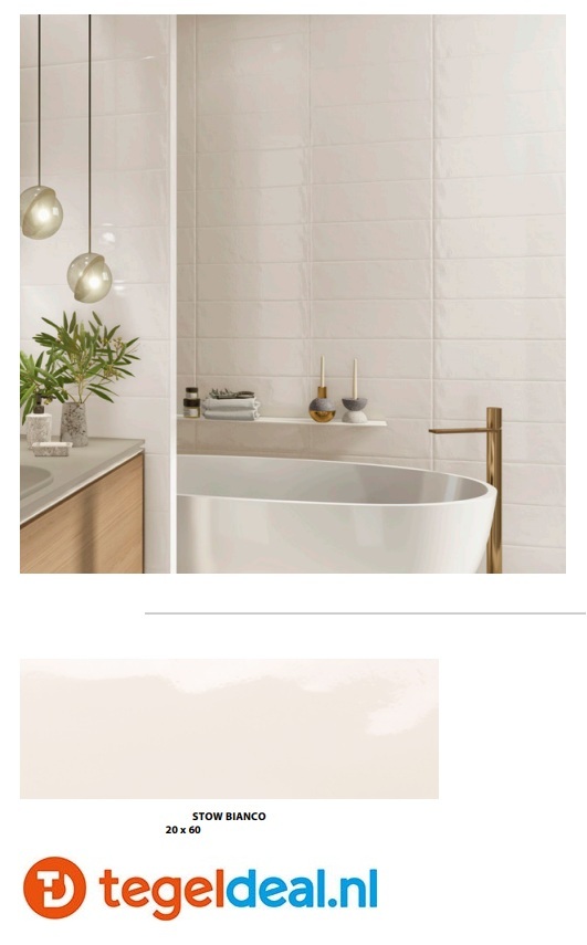 OPRUIMING : 2,52 m2 Natucer, Stow, Bianco, 20x60 cm, handvorm wandtegels - 2,52 m2 voor 40,00 euro 