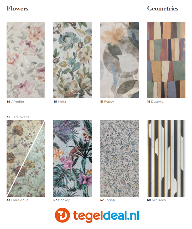 Serenissima Showall, wandtegels in 38 designs, 60x120 cm