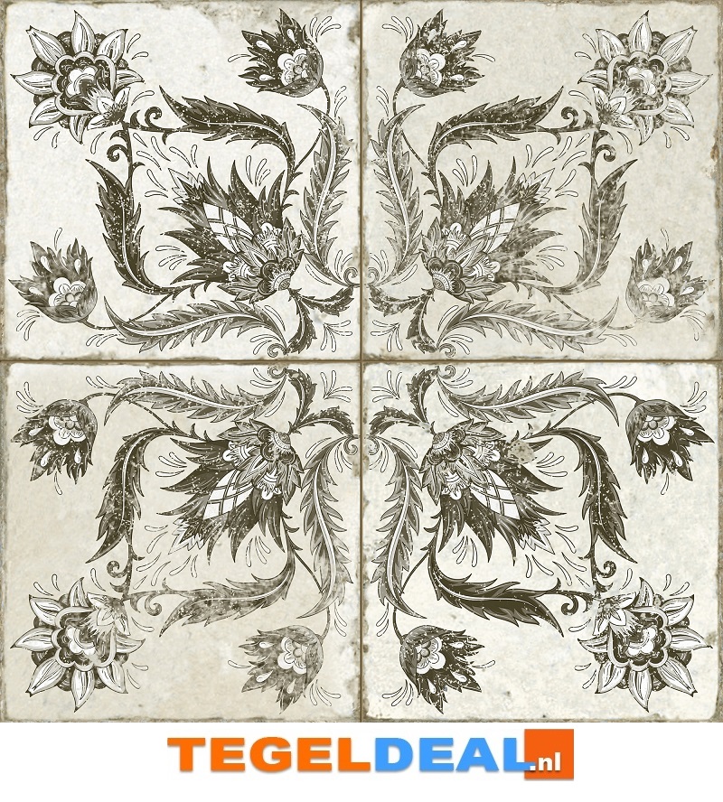 Peronda, Fs Ivy Black, 45x45 cm, vintage patroontegels